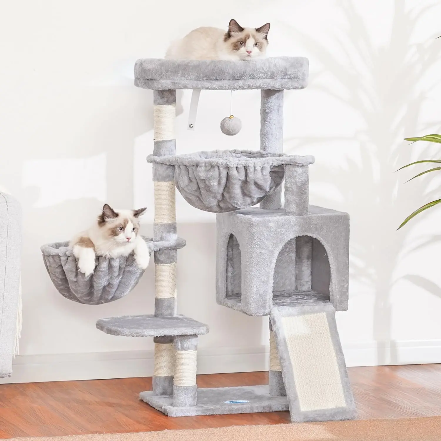 

Hey-brother Cat Tree, Cat Tower for Indoor Cats, Cat House with Large Padded Bed, Cozy Condo, Hammocks, Sisal Scratching Posts,