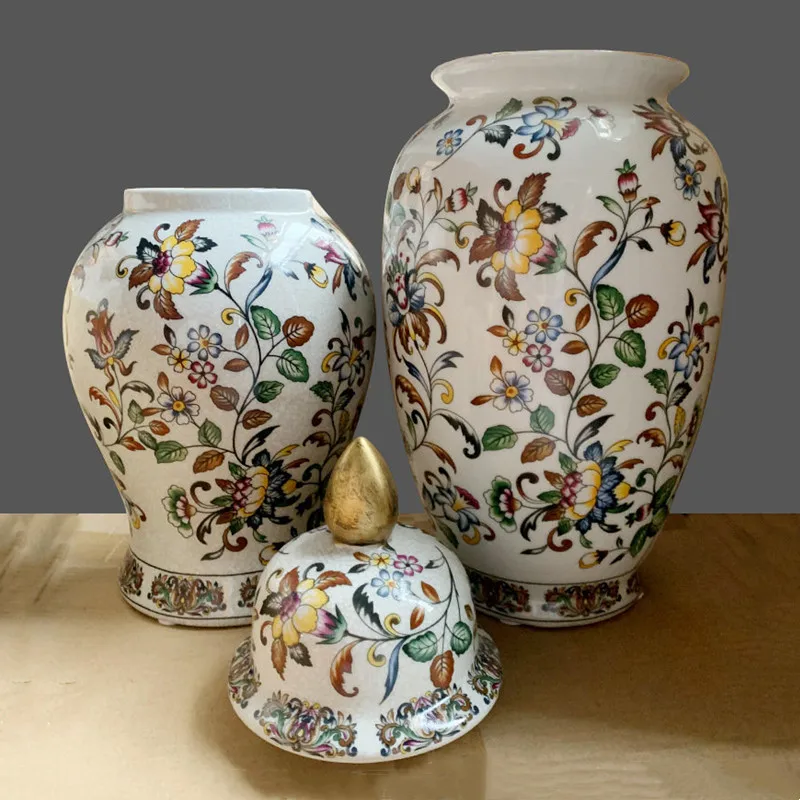 

Ceramic Checkmate Jar Flowers Painted Ceramic Storage Jar Ginger Jars Vase Porcelain Handicraft Vintage Bottle Home Decoration