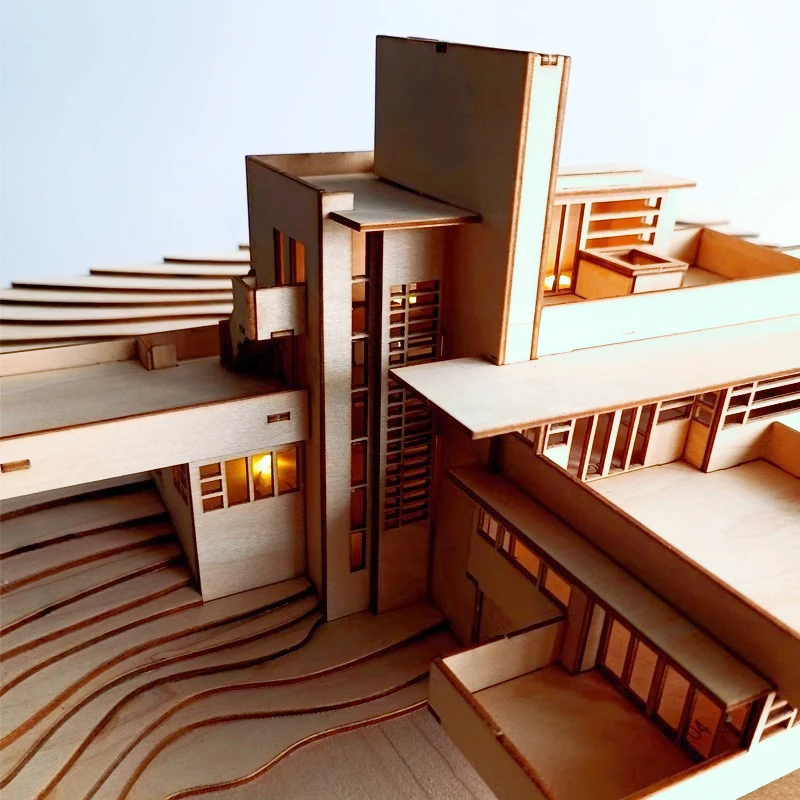 1:200 규모 건축 목조 빌딩 블록 Fallingwater 빌라 조립식 주택 소형 건설 조립 모델 키트