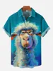 2024 Summer New Funny Animal Bald Pig Print Short Sleeve Shirt Retro Donkey Lamb Fashion Street Men's Lapel Button Shirt 4
