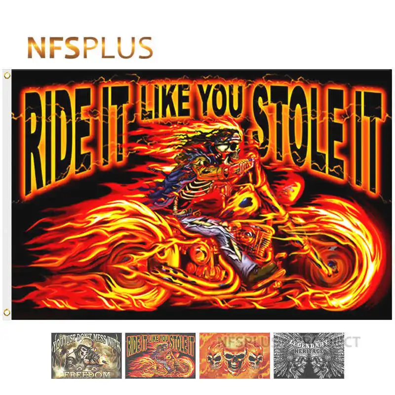 

Custom Ghost Rider Flag Pirate Fire Skull 3x5 ft Polyester Multi Colors Printed Halloween Flags Banners Home Party Decoration