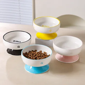 Cute Pet Bowl Cartoon Pet Feeder High-foot Single Mouth Skidproof Ceramic Dog Cat Food Bowls Pets Drinking Feeding Container