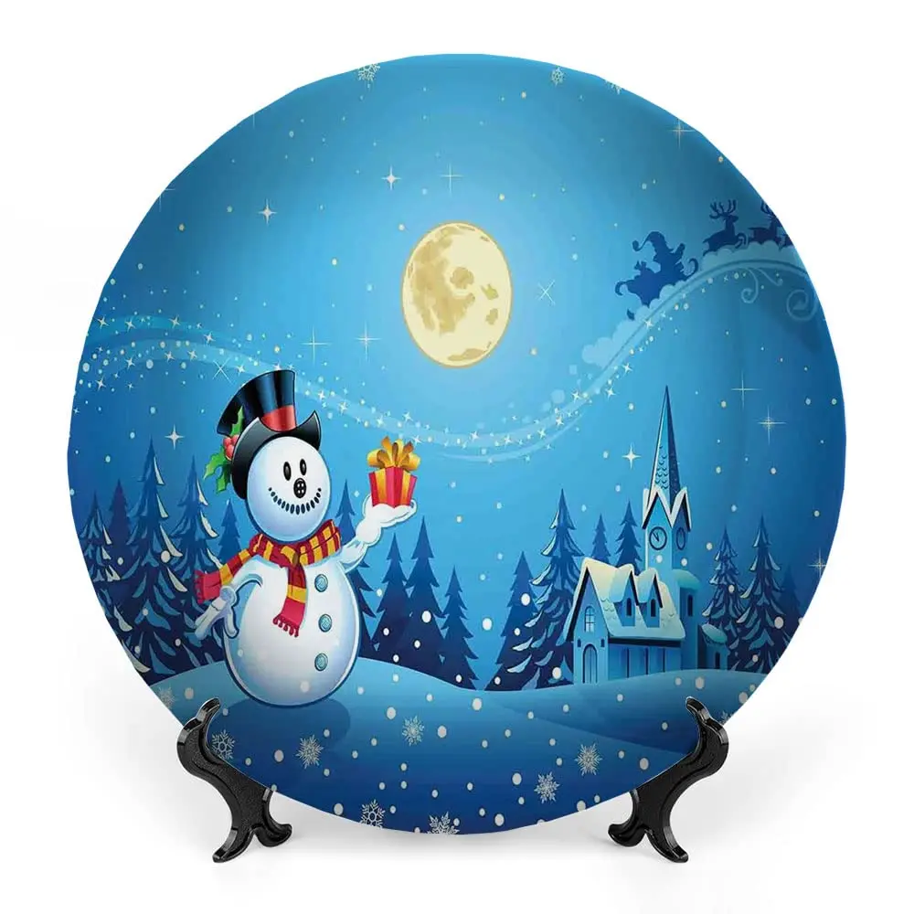 

Керамические пластины, технические пластины, Снеговик получает подарок от Санта Клауса зимой, домашние декоративные пластины