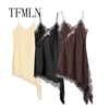 Women Sexy Irregular Lace Dress Fashion V Neck Hem Suspender Long Dresses 2025 New Fashion Party Vestidos
