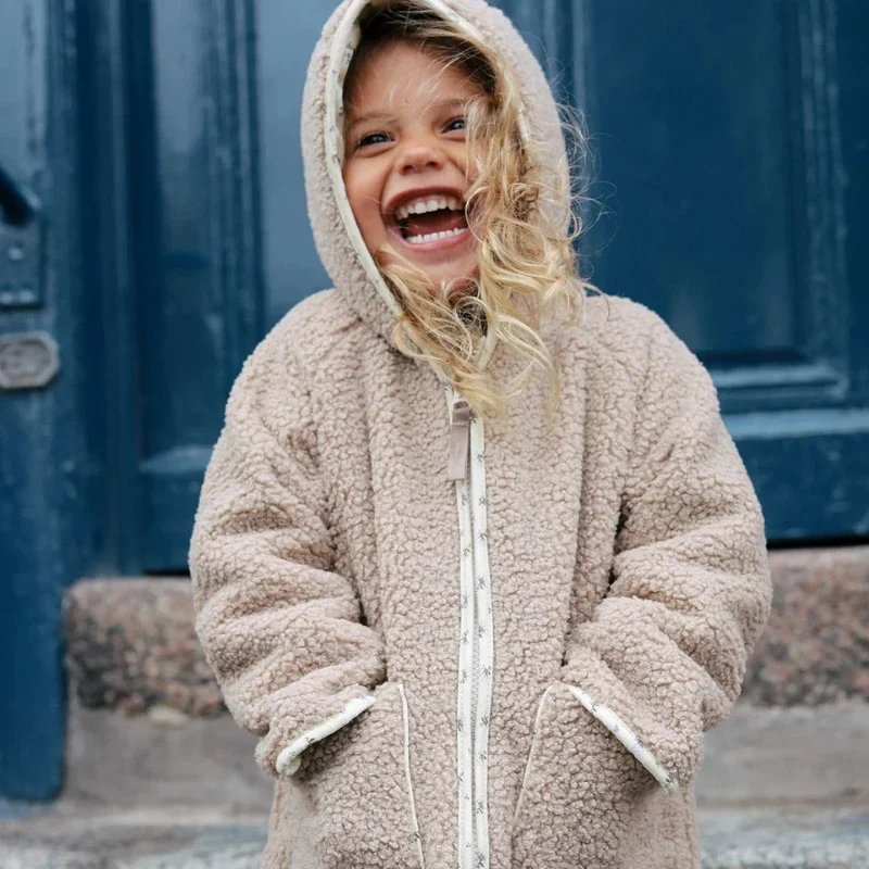 New Ks Winter Overalls for Children Sequins Outerwear Cherry Jacket Warm Thick Outfit Clothing with Hooded Lambswool Coat