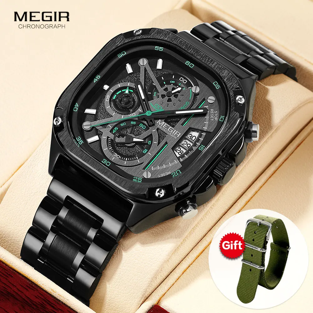 MEGIR Black Quartz Watch cb5feb1b7314637725a2e7: Black green|Black Green-Box-T|Rose blue|Rose Blue-Box-T|Rose Red|Rose Red-Box-T|Silver Orange|Silver Orange-Box-T