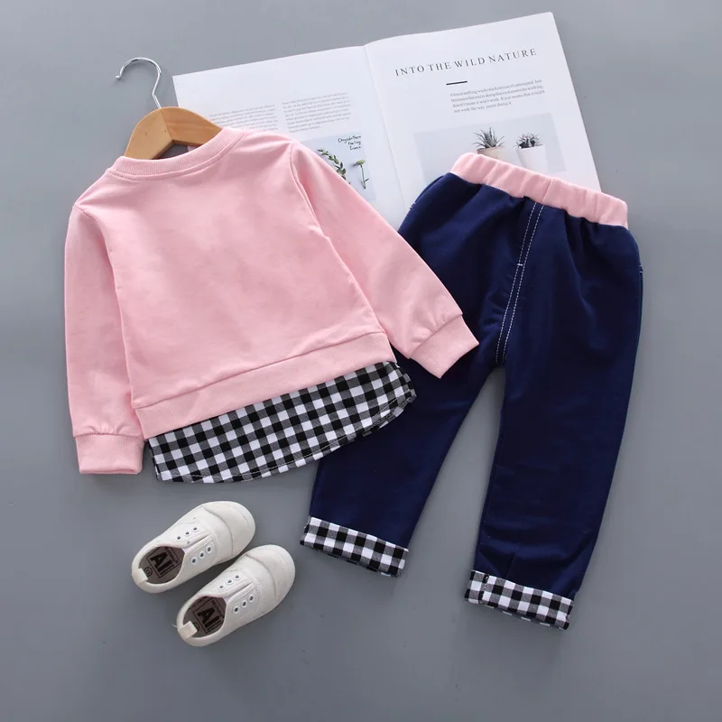 Clothing set bow tie accessories patchwork spring autumn sweatshirt+jeans girl 0-4 Age fashionable Korean version child clothing