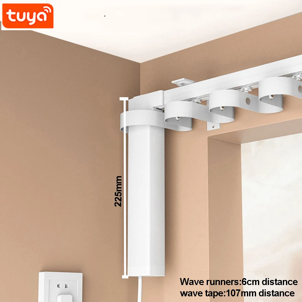 มอเตอร์ม่านไฟฟ้าอัจฉริยะ Tuya Wifi ขนาด 2.9M 6M แรงบิด 1.2N ราง S Wave Cornic ควบคุมด้วยเสียงผ่าน Alexa, Google Assistant และ Alice 1