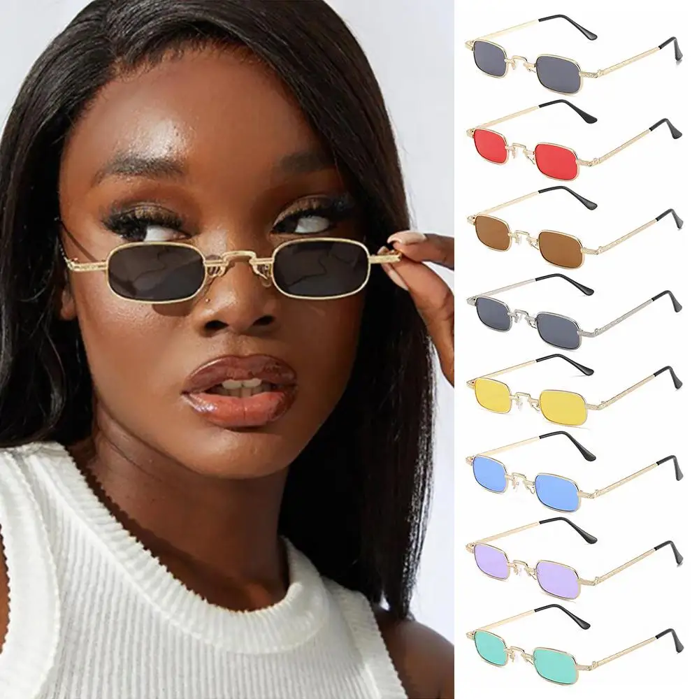 Small Rectangle Metal Frame Sunglasses for Women Men Retro Punk Sun