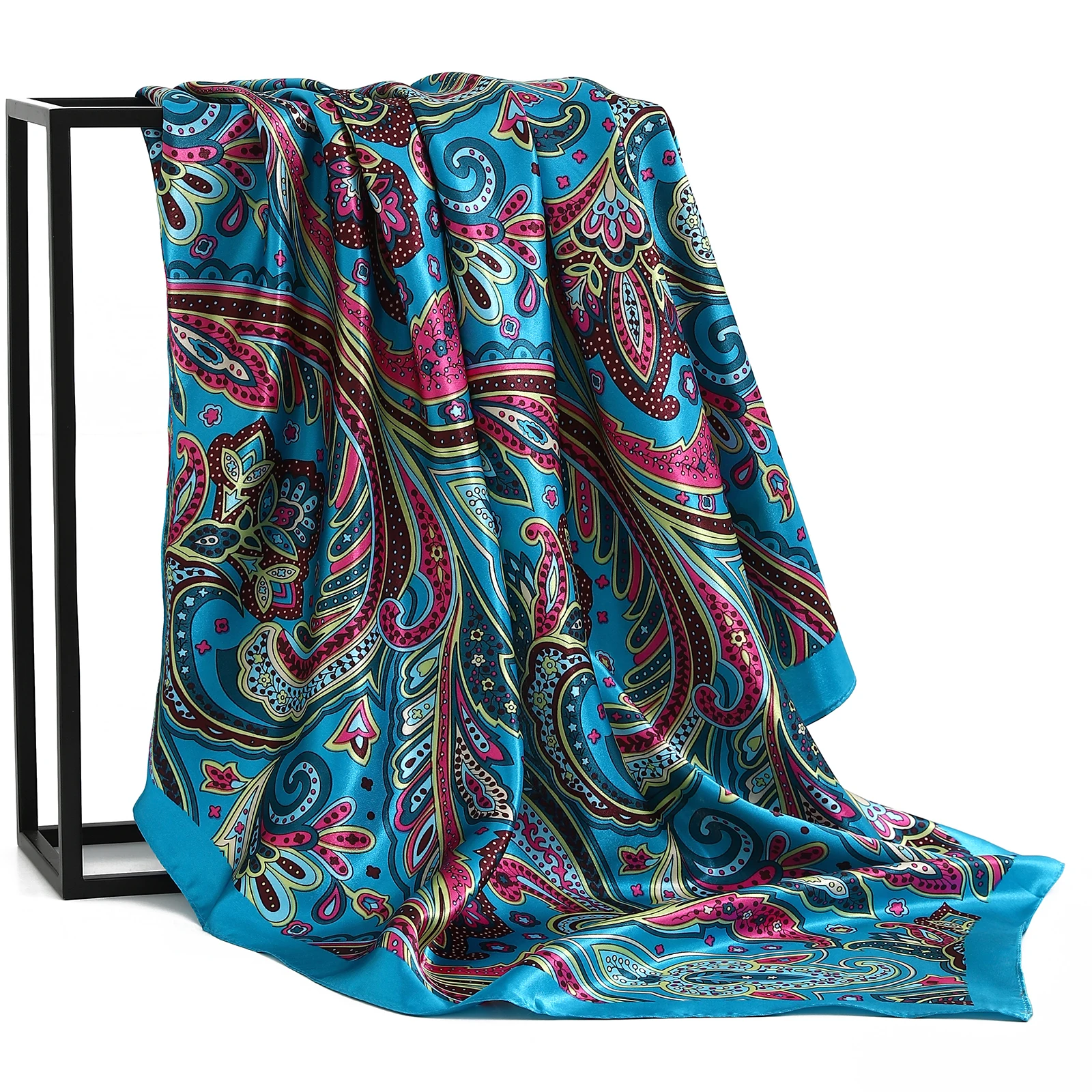 Silk Scarf Square Scarf Printed Scarf 90*90cm Retro Brand Women Silk Scarf Bandanna Bohemian Pattern Square Hijab Lady Wrap Headband Foulard Muffler