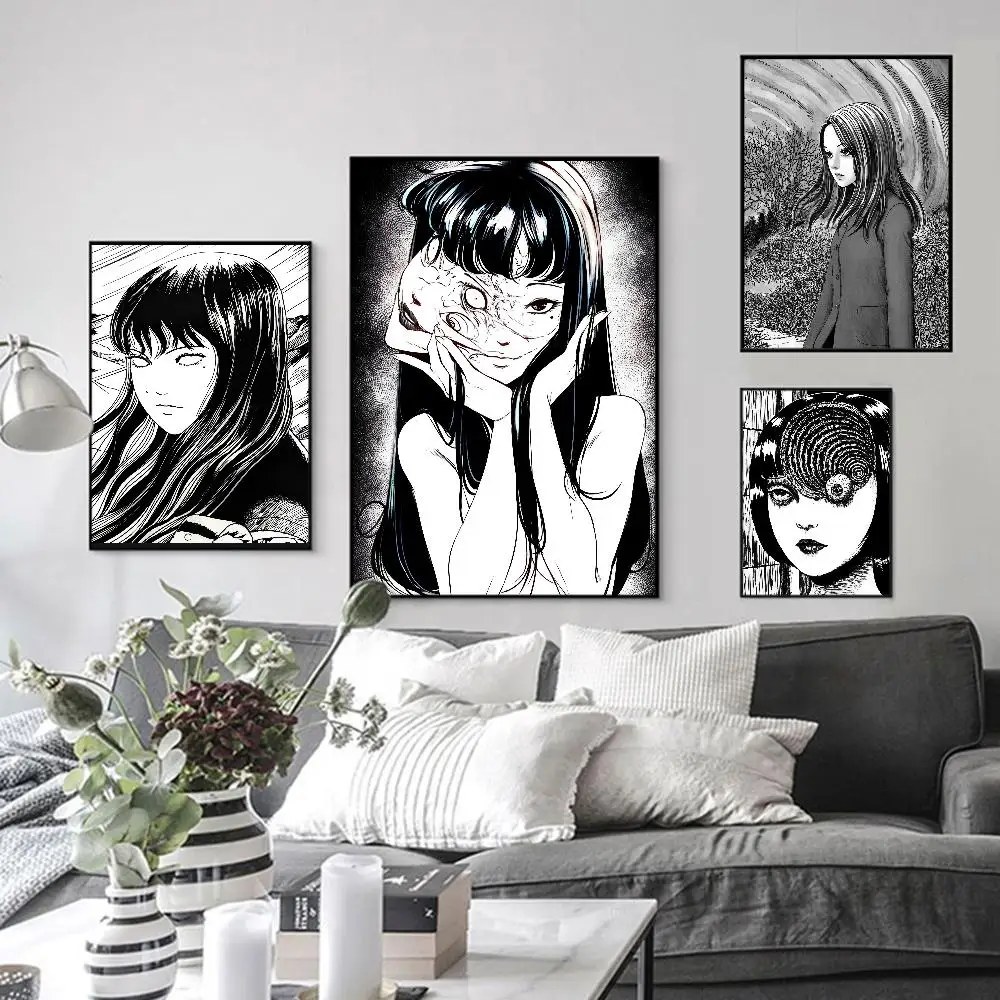 

Horror Anime Tomies Poster Self-adhesive Art Poster Retro Kraft Paper Sticker DIY Room Bar Vintage Decorative Painting