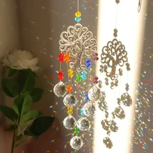 

Crystal SunCatcher Prisms Hanging Rainbow Chaser Crystal Wind Chime Tree Of Life For Window Curtains Pendant Garden Decoration