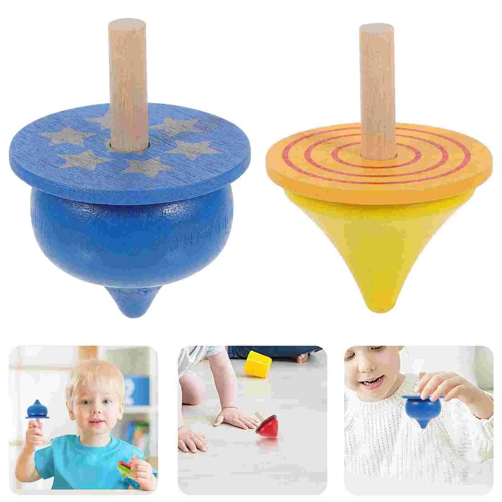

4 Pcs Solid Wood Child Kidcraft Playset Early Educational Toy Bamboo Wooden Tops