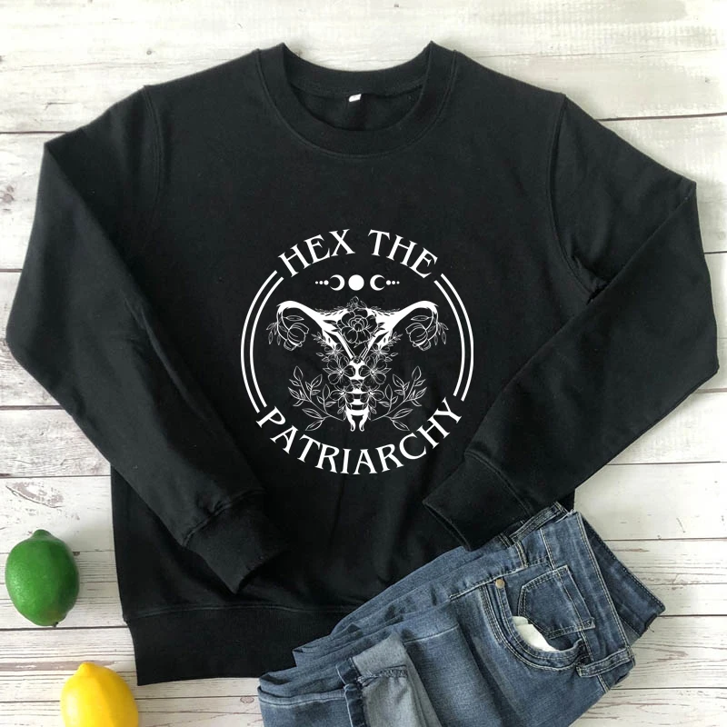 

hex the patriarchy floral Uterus Sweatshirt Celestial women long sleeve jumper witchy Pro Choice pullovers