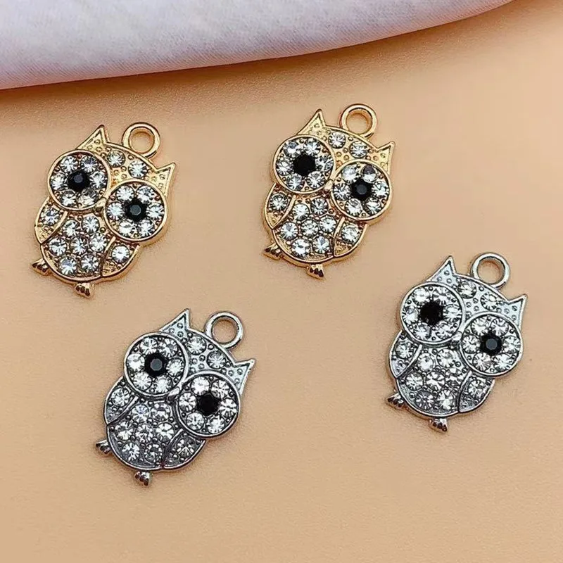 10pcs Enamel Crystal Owl Charms Animal Pendants for Jewelry Making