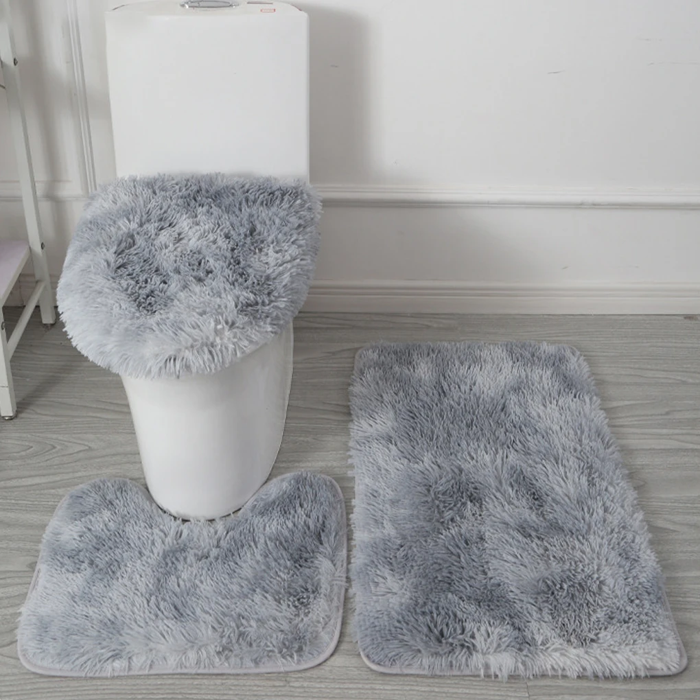 3PCS U-Shape Tie-Dye Fur Carpet Bathroom Mat Bath Mat Anti-Slip Bath Rug Water Absorbent Bathroom Mat Soft Comfortable Carpet 1