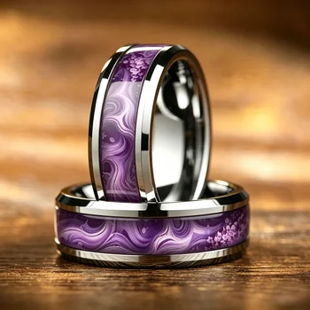Fashion Men\'s Stainless Steel Rings Artificial Purple Agate Stone Inlay Jewelry Suitable for Daily Wear, Gift for Him Non-Fade 1