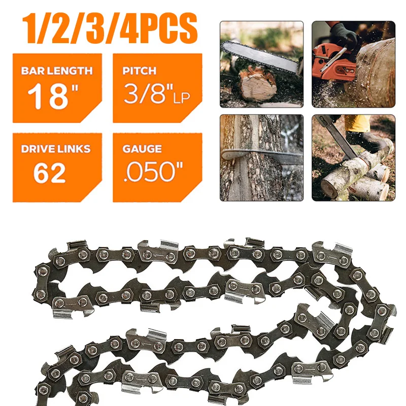 Chainsaw Blade Cutter Replacement Saw Chain 62 Drive Links 3/8 LP 0.050 1/2/3/4Pcs 18 Garden Maintenance Fruit Tree Pruning chainsaw chain