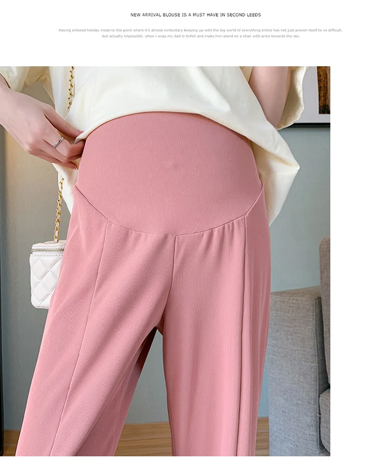 Thin Summer Pregnant Woman Belly Pants 2024 New Fashion Front Split Maternity Empired Trousers Solid Color Pregnancy Boot Cuts 6