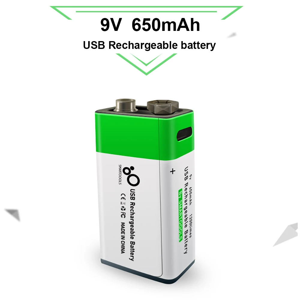 Batería de litio recargable de 9 V, 650mAh, carga USB, 9 v, batería  cuadrada de iones de litio para juguete, Control remoto, multímetro KTV,  micrófono|Baterías recargables| - AliExpress