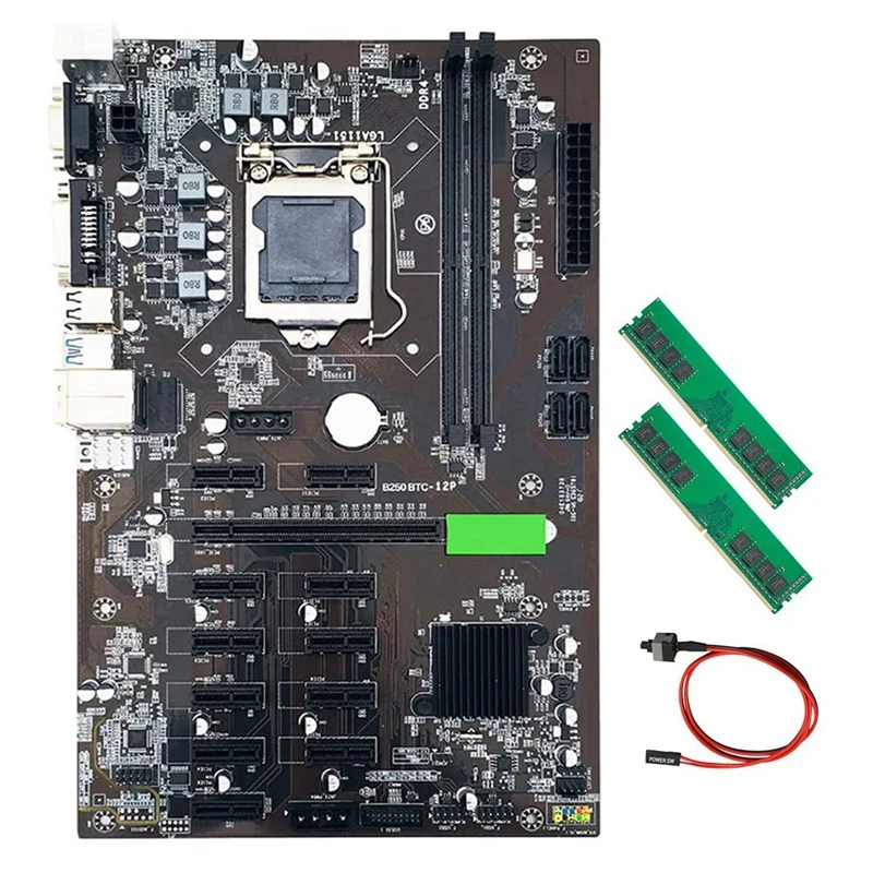 Материнская плата B250 BTC для майнинга LGA 1151 с 2XDDR4 4 Гб 2666 МГц ОЗУ + кабель коммутатора