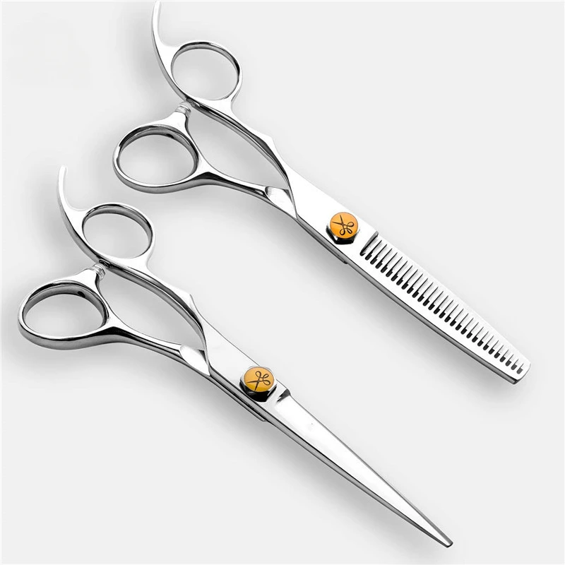 Professional Japanese Steel 5.5 Inch 6 Inch Left Handed Straight Scissors Thinning Scissors Barber Hair Cutting Scissors Set fenice 6 0 inch high quality hairdressing scissors set left handed cutting and thinning shears jp440 c premium stainless steel