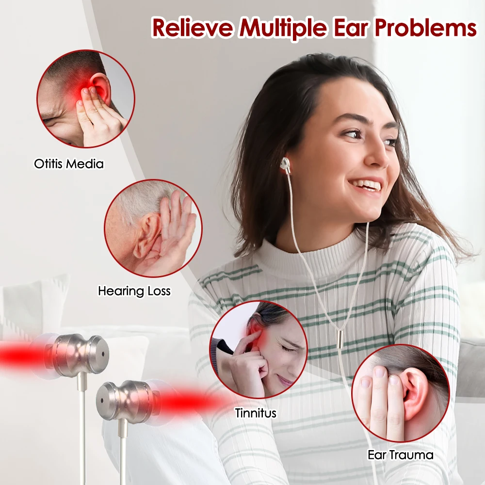 Tinnitus Ear Laser Therapy Portable Otitis Media Deafness Tinnitus Physiotherapy Relief Device 650nm Red Light LLLT Ear Canal