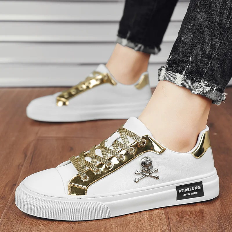 Flats Shoes for Men Casual Shoes Street Tinsel Skulls Men Shoes