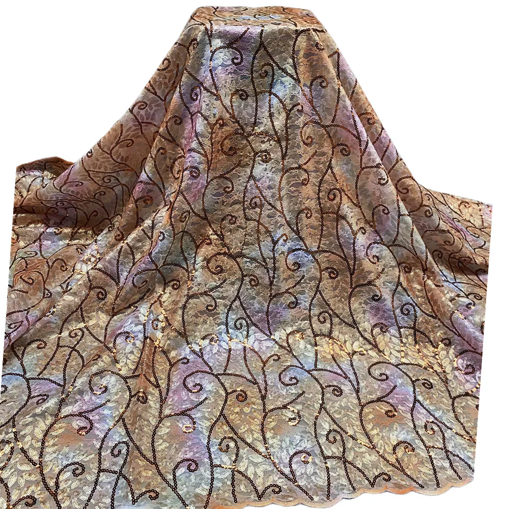 

Lovely Nigerian Sequins Embroidery Colorful Tulle Lace Fabric High Quality French Lace Material For Party Dress 5 Yards j24-7