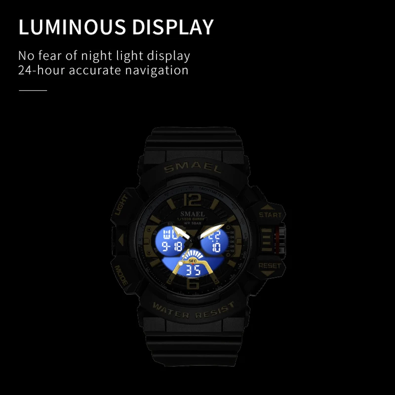 Sport Watch Men SMAEL 50M Waterproof Wristwatches Dual Time Display Multi-function Sports Clocks 8065 Mens Watches Digital