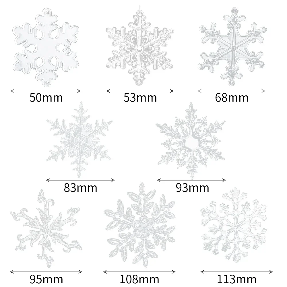 10pcs Christmas Snowflake Pendant Acrylic Transparent Crystal Pendant Ornaments Christmas Tree New Year Home Decorations