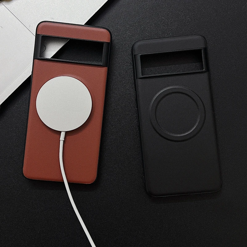 Leather MagSafe-Compatible Shockproof Phone Case with Magnetic Charging
