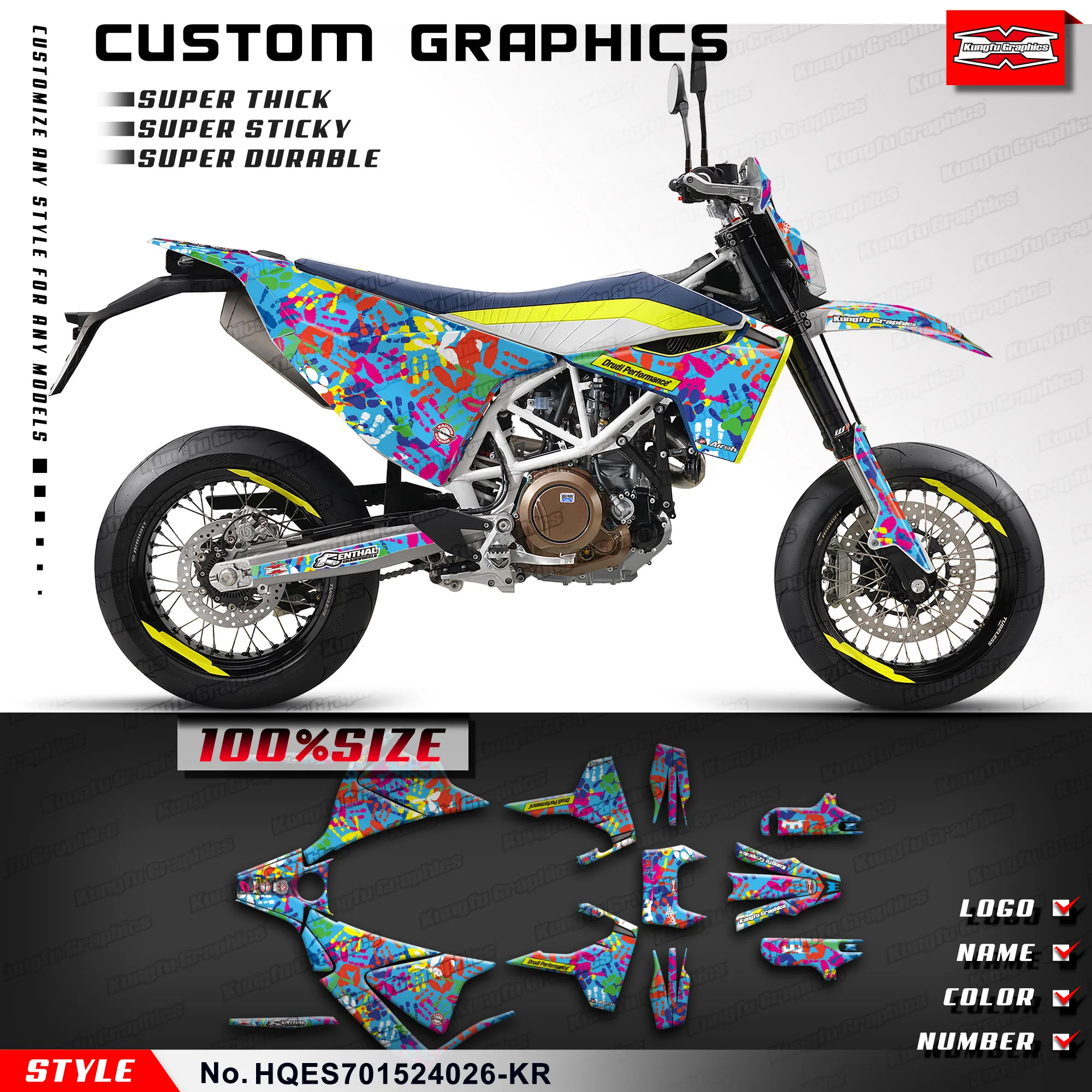 

KUNGFU графические Наклейки на заказ, комплект виниловой пленки для Husqvarna Enduro Supermoto 701 2015-2024, HQES701524026-KR