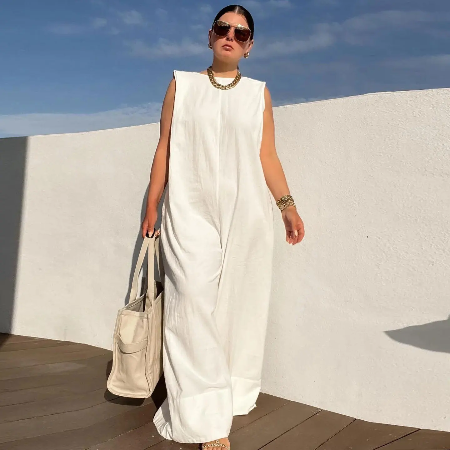 Ladies Bib Pant Suspender Trouser Summer Loose Female Women One-Piece Sleeveless Wide-Leg Rompers Overalls Jumpsuit Streetwear 3