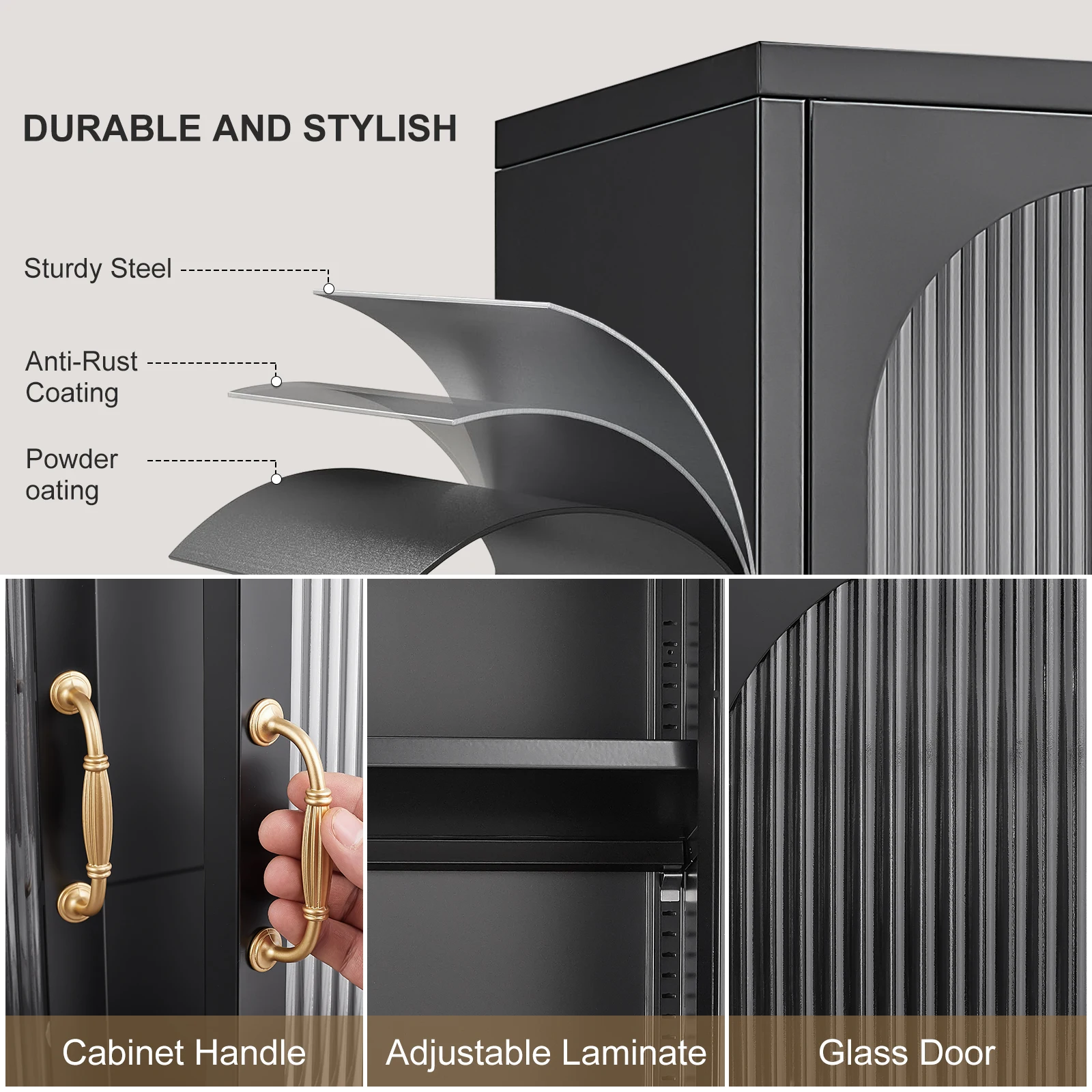 Steel Sideboard Storage Cabinet with Glass Door Steel File Cabinet Wardrobe File Chest Tallboy Display