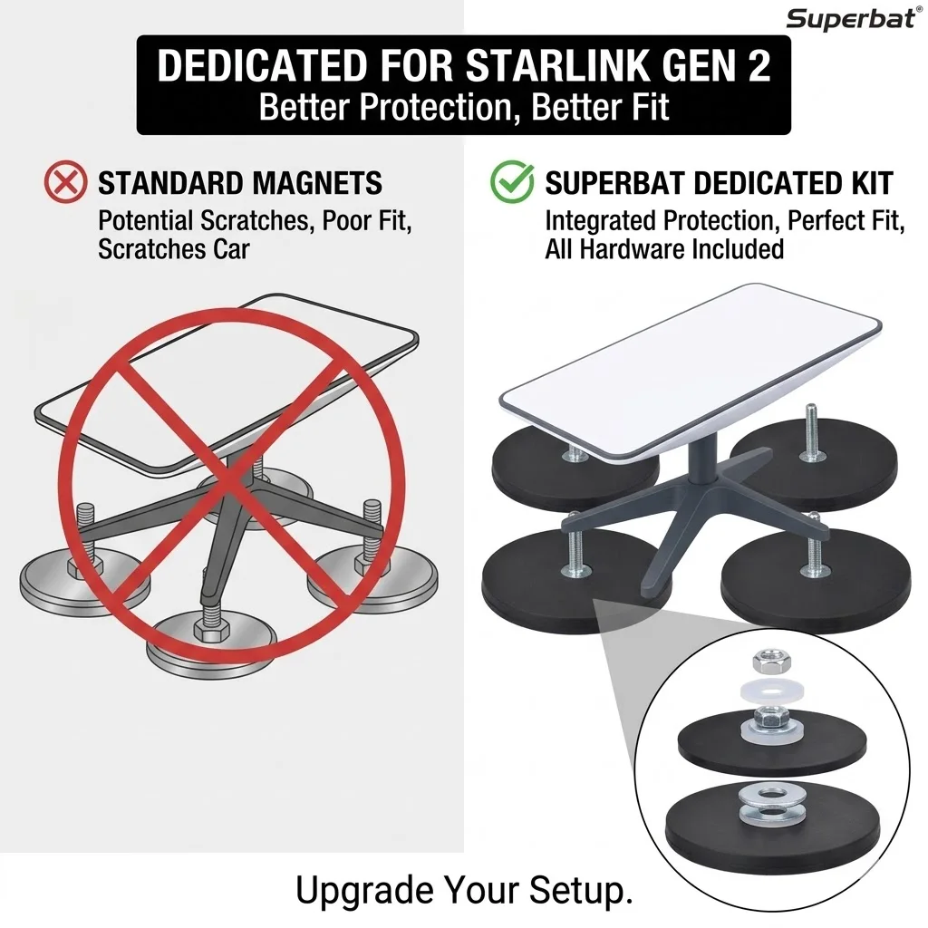 Magnetic Mount Base for Starlink Gen 2 Roof Surface