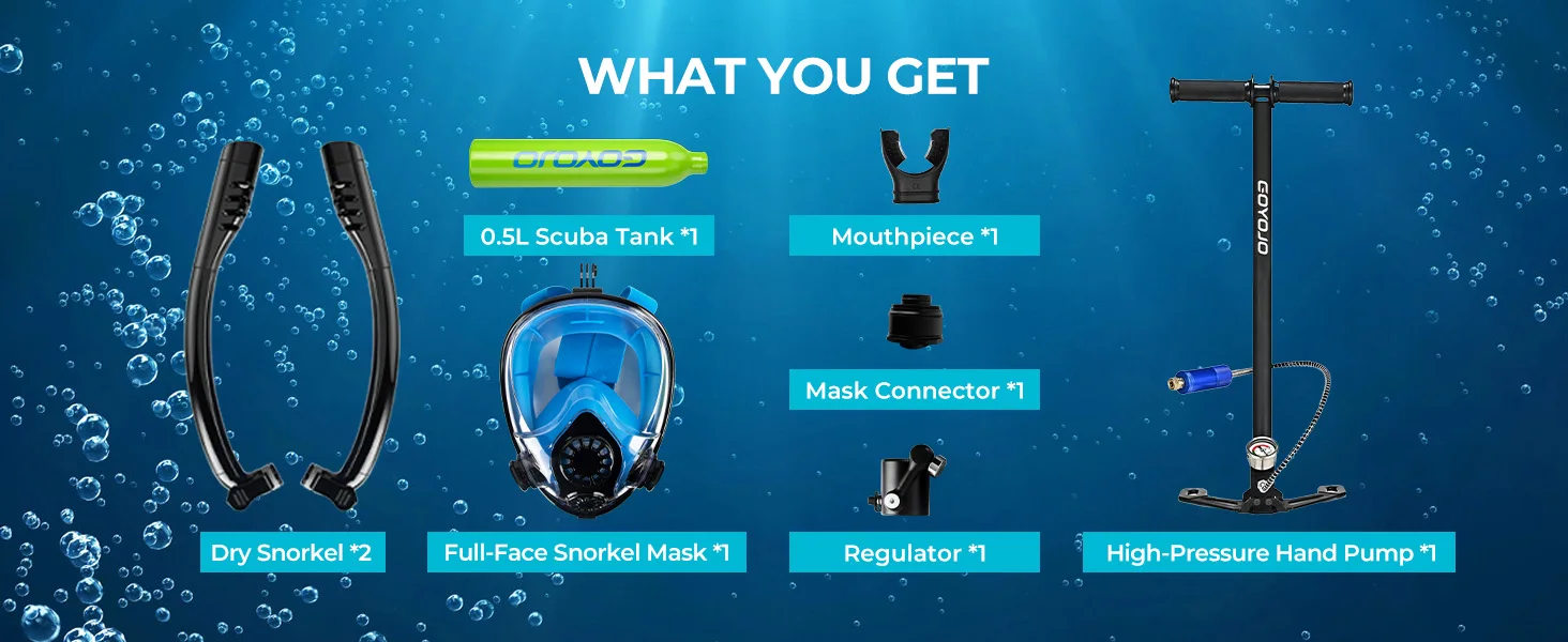 Diving Tank with Snorkel Mask 0.5L Mini Scuba Portable Oxygen Cylinder Full Face