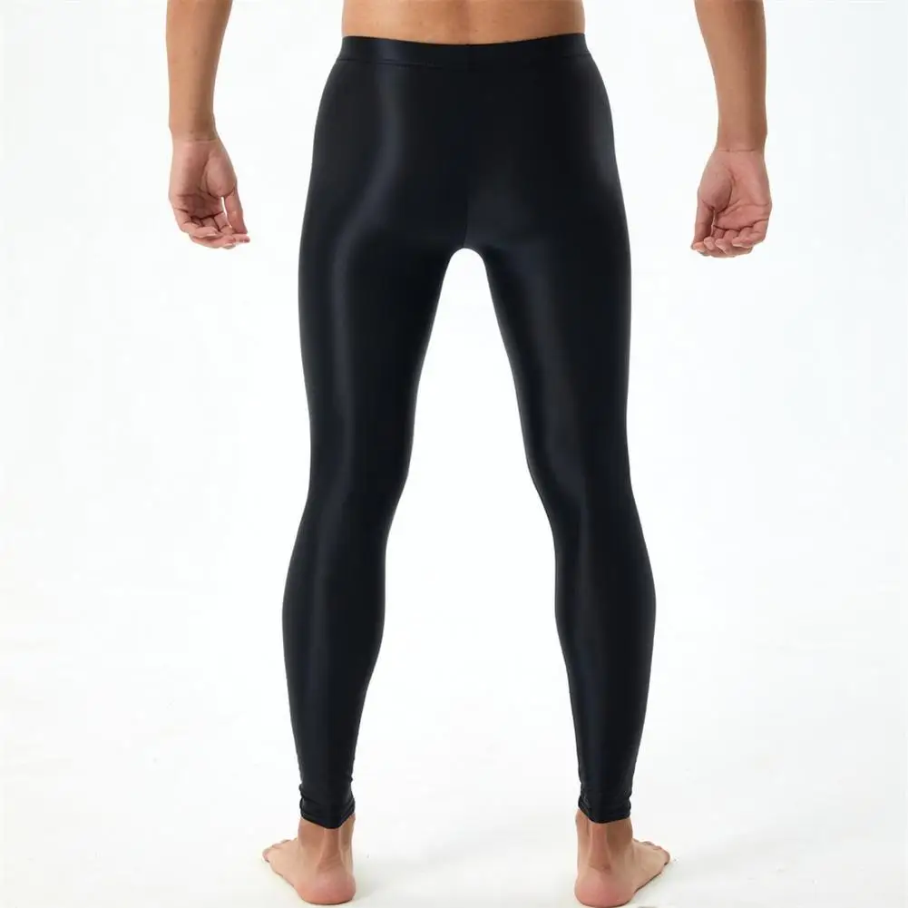 Elastic Pants Men\'s Silky Smooth Slim Fit High Elastic Long Johns Leggings with U Convex Bulge Pouch Soft Breathable Mid Waist