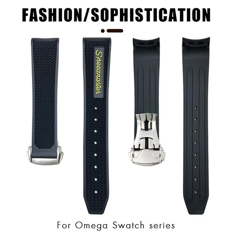 SCHIK 18mm 19mm 20mm 21mm 22mm Soft Rubber Watchband,For Omega Xswatch Moon Watch Speedmaster Seamaster AT150 Upgrade Strap,For