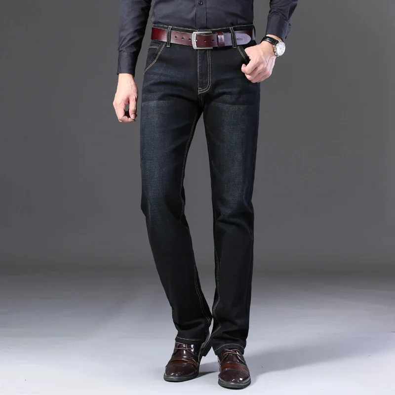Classic Black Men's Jeans Straight Leg Baggy Plus Size Pants Wear Comfortable Dark Pants Thin for Dad Gift Dad denim pants denim trousers