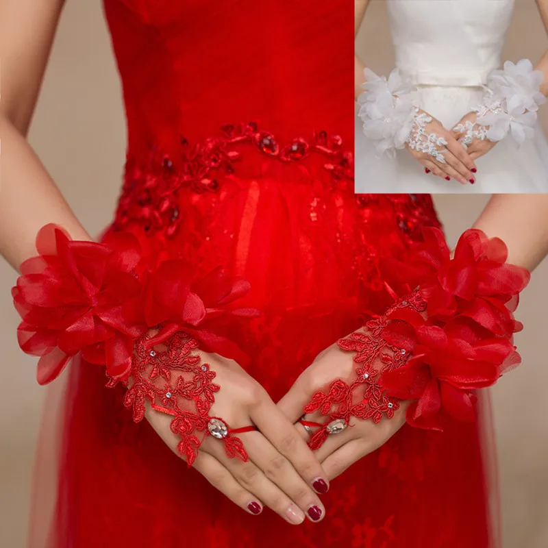 

Floral lace etiquette evening toast dress short style gloves