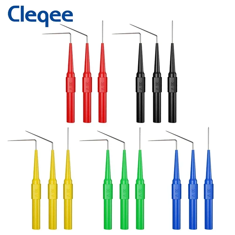 Cleqee P5007 Pro Back Probe Kit Test Probes With 4mm Socket 3 Types Wire Piercing Needles Acupuncture Car Tool Kit 30V 15PCS
