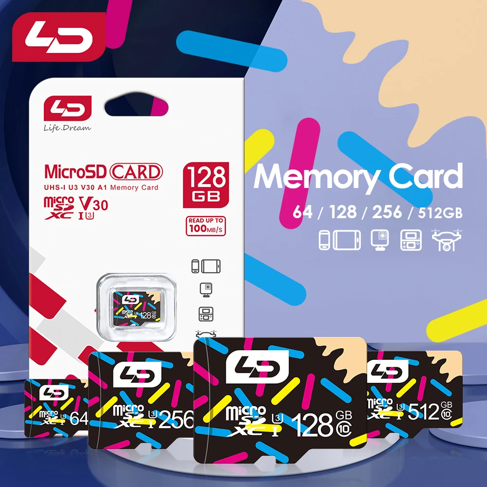 LD 마이크로 SD 카드 8GB/16GB/32GB/64GB/128GB/256GB 플래시 메모리 TF 카드 4K 클래스 10 U3 UHS-I 디지털 카메라 액션 카메라용
