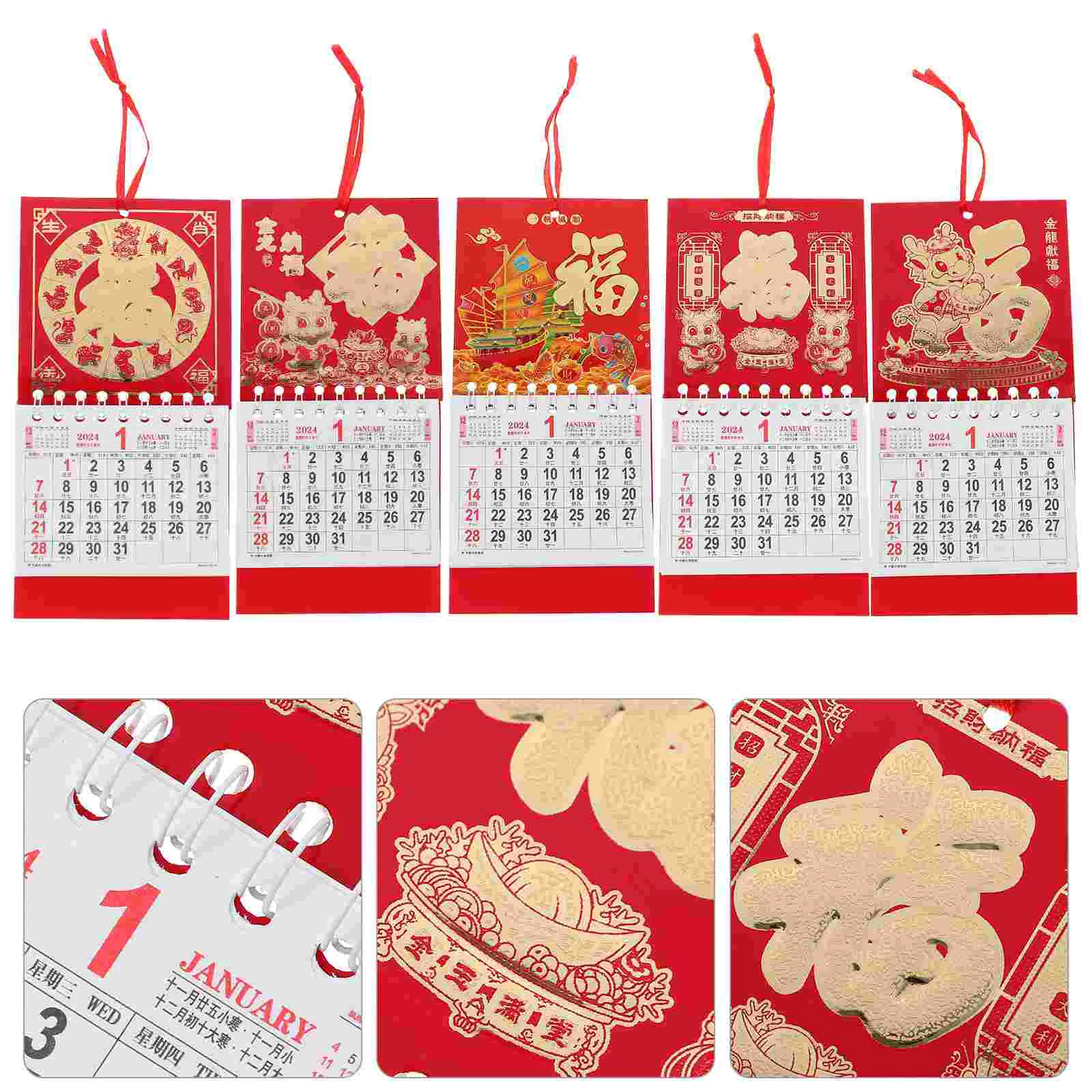 

2024 Wall Calendars Chinese Lunar Large Calendars 5Pcs Tear-Off Monthly Calendars