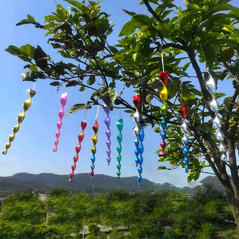 8 pcs reflective bird proof poles 30cm colored wind hanging spiral garden Patio decorative hanging tools
