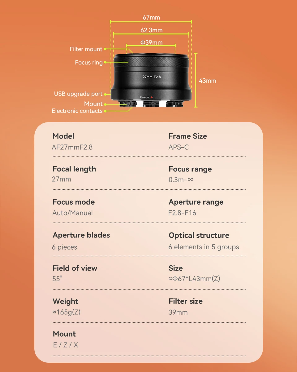 AstrHori 27 mm f2.8 APS-C-Prime-Objektiv mit Autofokus für Nikon Z Z5 Z6 Z7 Z9 Z50 ZFC-Serienkameras – Detail 10