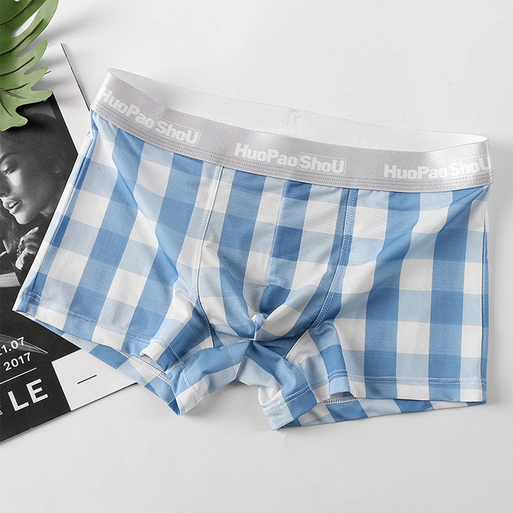 

Men Plaid Boxer Briefs Underwear Pouch Stretch Breathable Sport Trunks Underpants Plus Size Boxershorts Male Sexy Sleep Bottoms