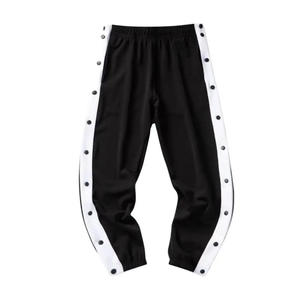 Solid Color Men Casual Pants Men's Loose Fit Sport Pants with Side Button Closure Elastic Waist for Gym Training Jogging for Men 5