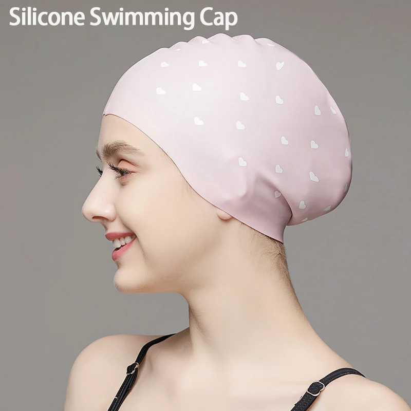 Adults High Elastic Swimming Caps Girls Cute Cartoon Silicone Swim Caps For Protect Long Hair Ears Large Silicone Diving Hat
