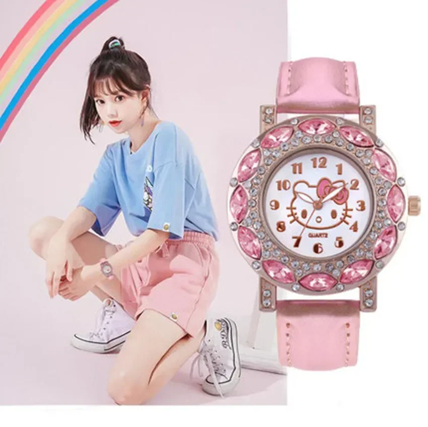 2024 Nuovo Mlnlso Sanrio Hello Kitty Watch Diamond Lady Orologio Al Quarzo Kids Student Cute Cartoon Toy Watch Girl Gift